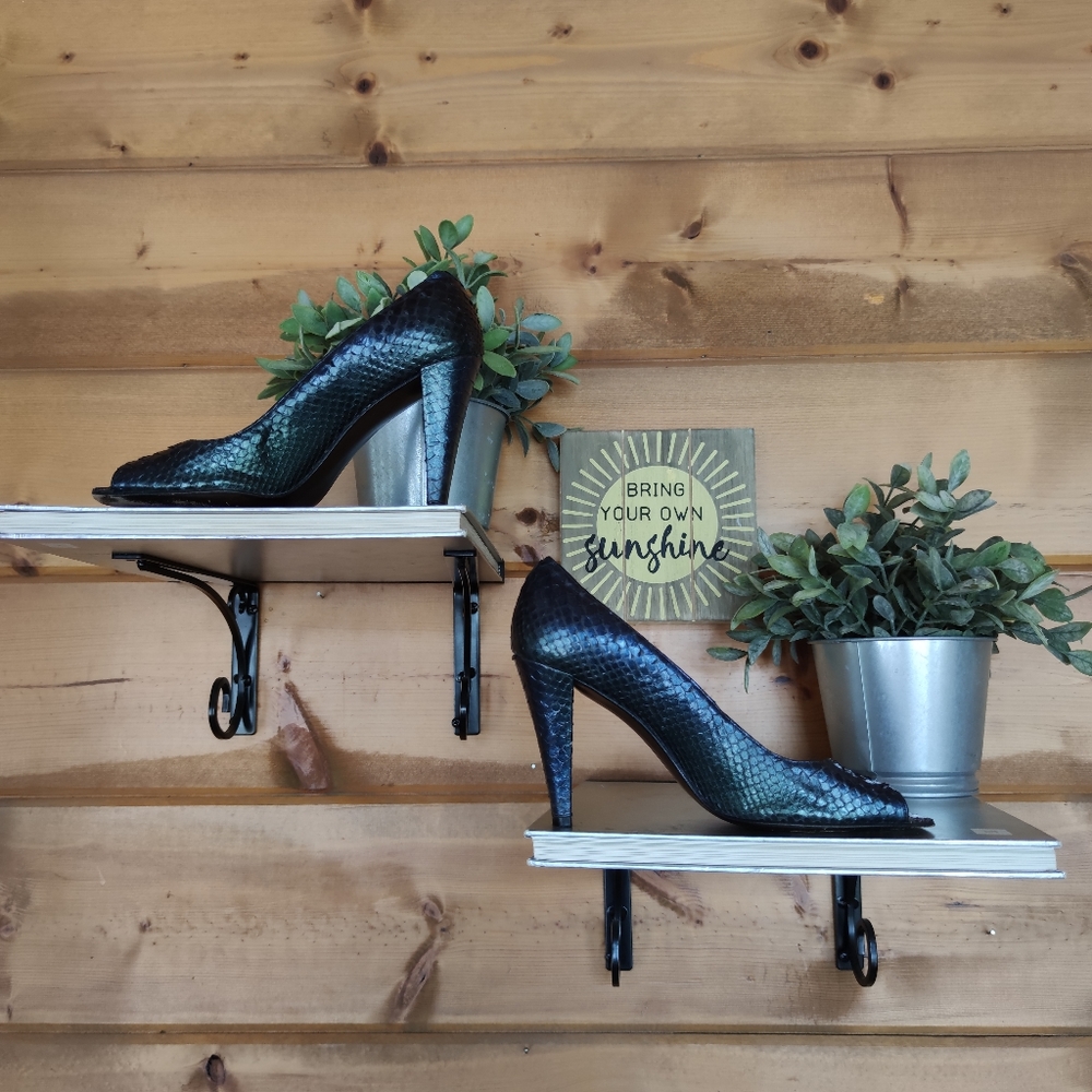 Stuart Weitzman Iridescent Snake Python Peep Toe … - image 4